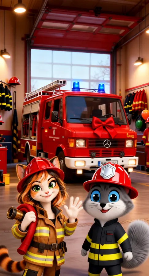 Lea a Kocour Preventista v hasičárně
